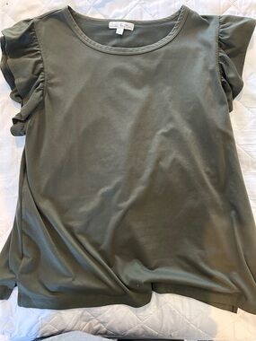 nine britton Olive Ruffle Sleeve Tank Top